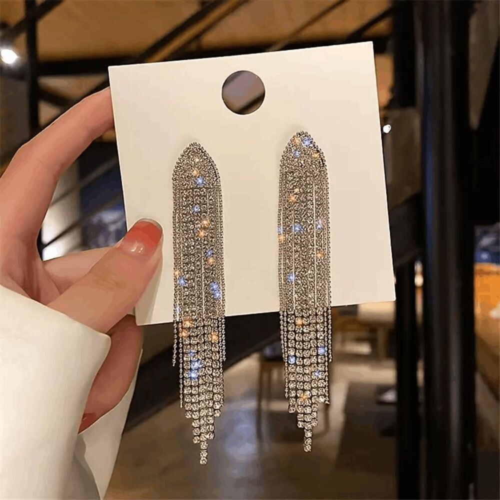Elegant Diamond Tassel Dangle Earrings